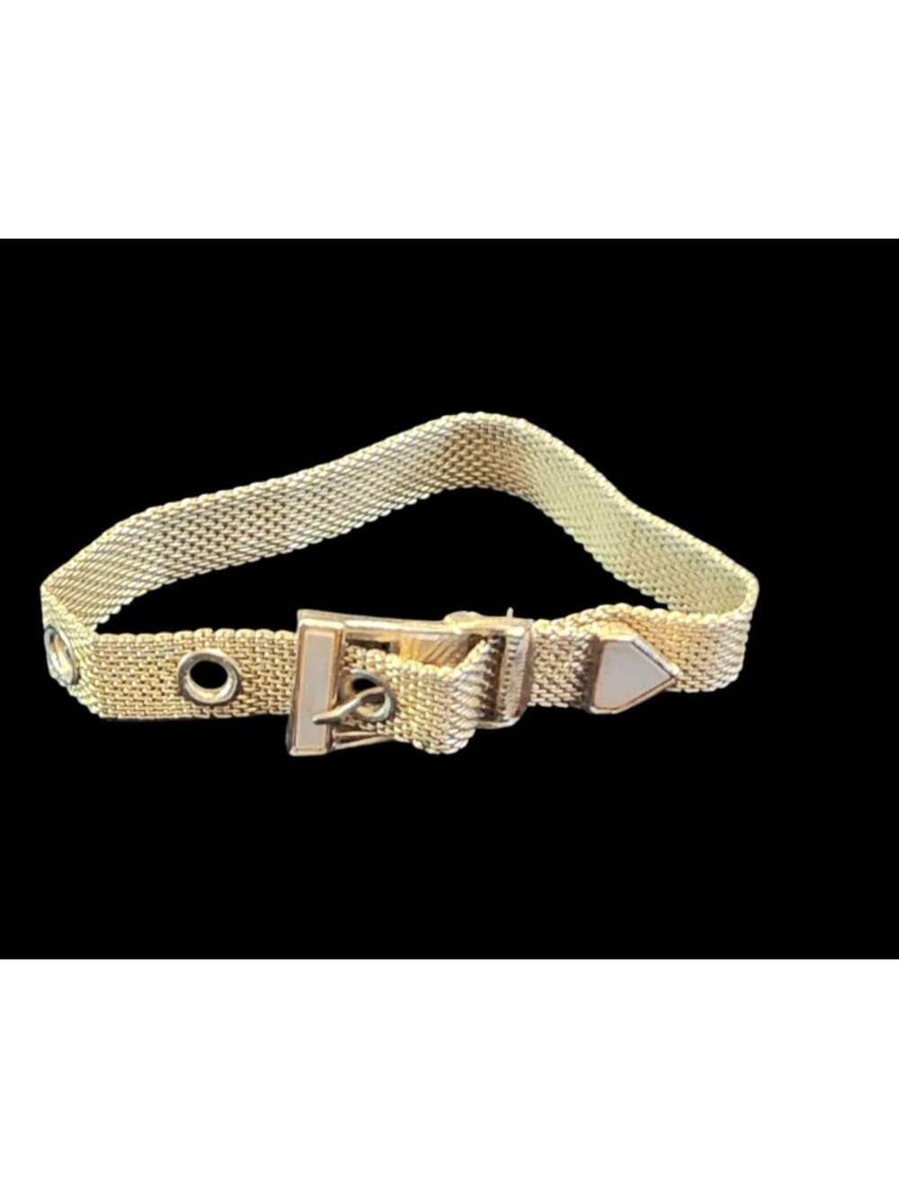 Vintage Gold Tone Mesh Bracelet MOP Buckle Adjustable Classic Retro Jewelry